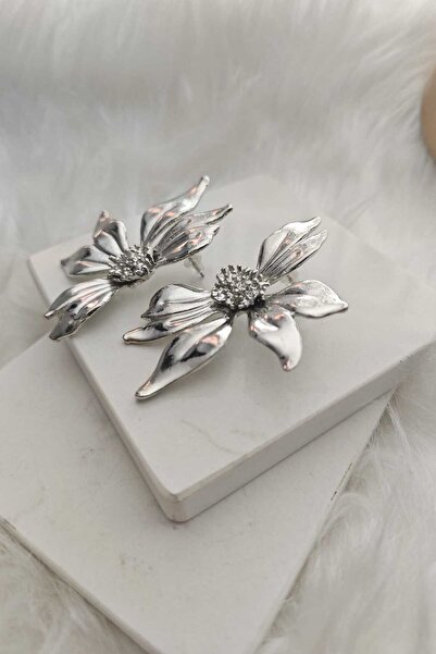 KYOLA DESİGN Big Flower Silver Women Earrings