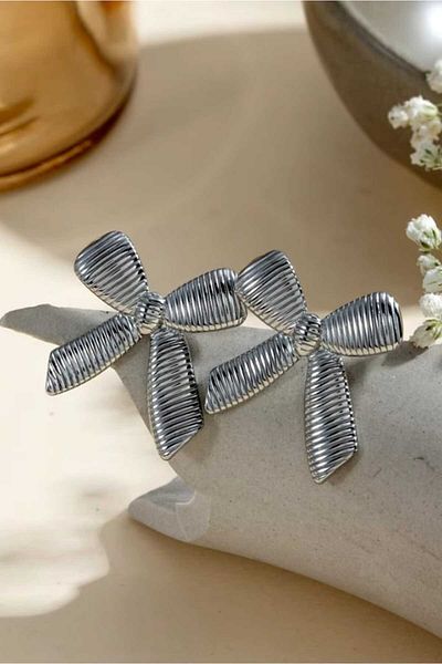KYOLA DESİGN Striped Bow Silver Color Women's Earrings