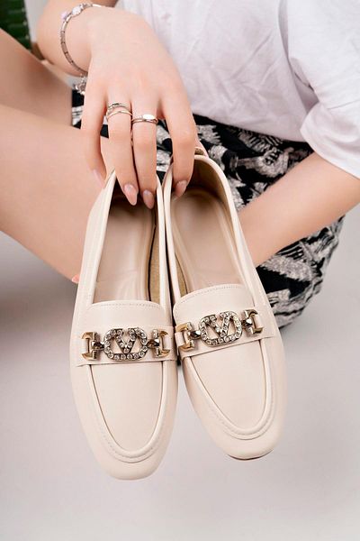 Aymood Mocasin de damă Mocasin Casual cu cataramă Pantofi de zi cu zi Elegant și confortabil E Nude Skin