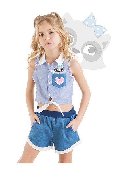 Denokids Waschbär-Mädchen-Hemd-Jeans-Shorts-Set