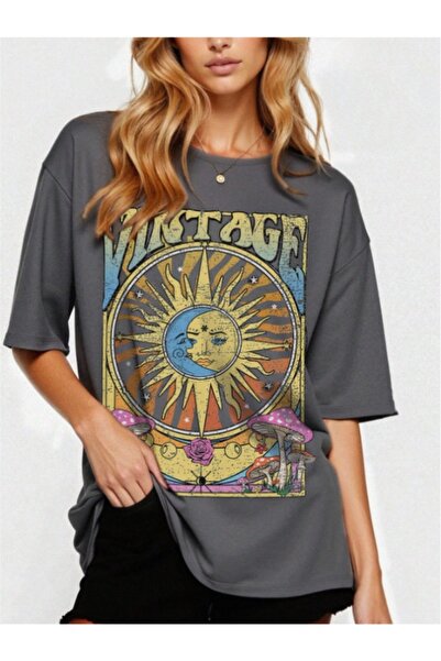 MOONBULL Γυναικείο vintage μπλουζάκι με στάμπα oversized