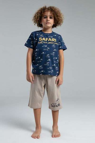 Rolypoly Boy's Safari Written Short Sleeve Capri Pajama Set