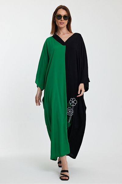 Denismoda VP958 Φόρεμα με λαιμόκοψη V με λεπτομέρεια σε μεγάλο μέγεθος ΠΡΑΣΙΝΟ