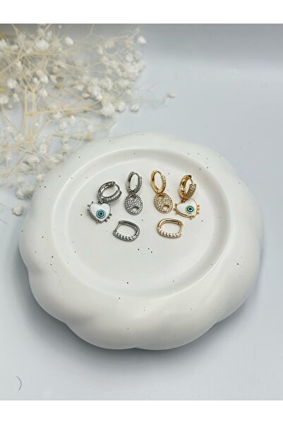 MyladyAccessoriess Sedef Taş Kalp Detaylı Set Küpe Gold