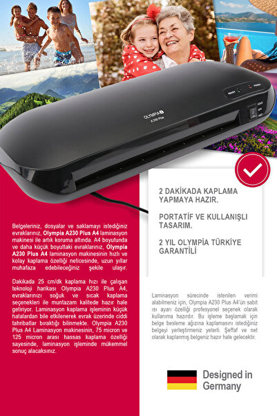 Olympia A230 PLUS 4in1 Set Laminasyon Makinesi (A4) Ve Hediye 15 Adet PVC Filmi