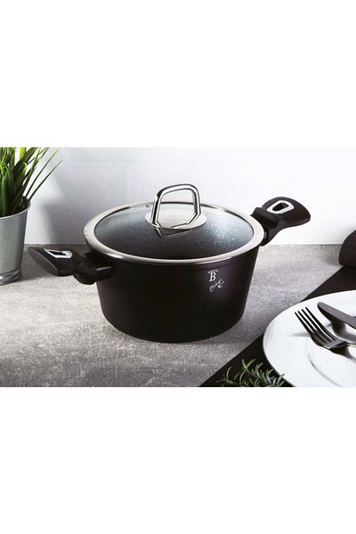 Berlinger Haus Casserole with lid with marble surface 20 cm Black Silver Collection