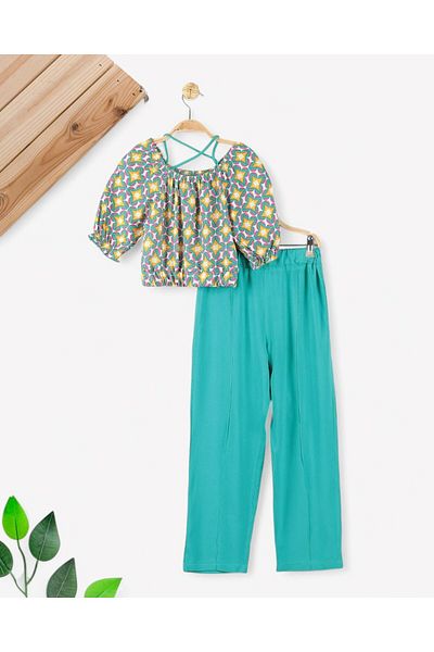 voyyo kids baby 6-7-8-9-10 Years Old Summer Girl's Suit with Loose Legs Ethnic Dezen Blouse