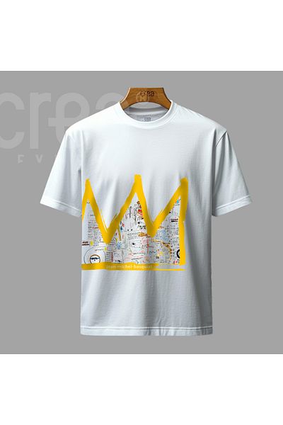 Crea Eymer Wear Jean Michel Basquiat The King, tricou alb din bumbac imprimat digital