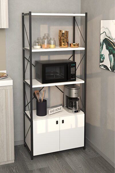 BABHOME Mutfak Standı 2 Kapaklı 4 Raflı Kahve Köşesi Mutfak Rafı Mutfak Bango...