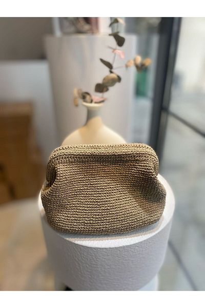 Zeynep Keskin Design Γυναικεία Ψάθινη τσάντα υποτροφίας - Χειροποίητα με εσωτερική τσέπη - Τσάντα Portfolio με επένδυση - Τσάντα παραλίας