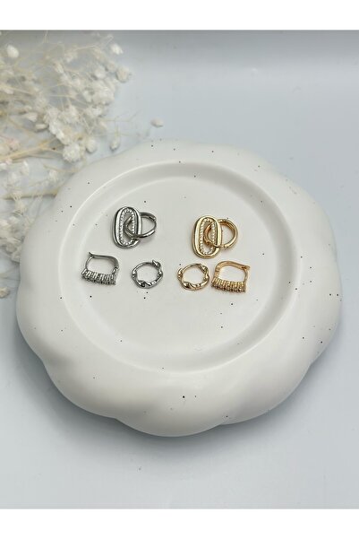 MyladyAccessoriess Zirkon Taş Ve Burgu Detaylı Çelik Set Küpe Gümüş