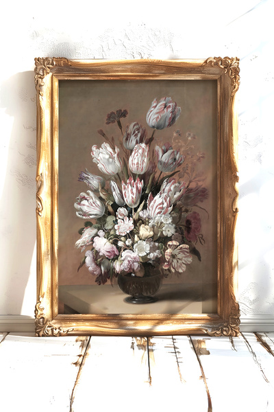 AKSU SANAT Vazo ve Çiçekler Vintage Kanvas Poster - Çerçevesiz Yağlı Boya Kanvas Poster 1PSTR87