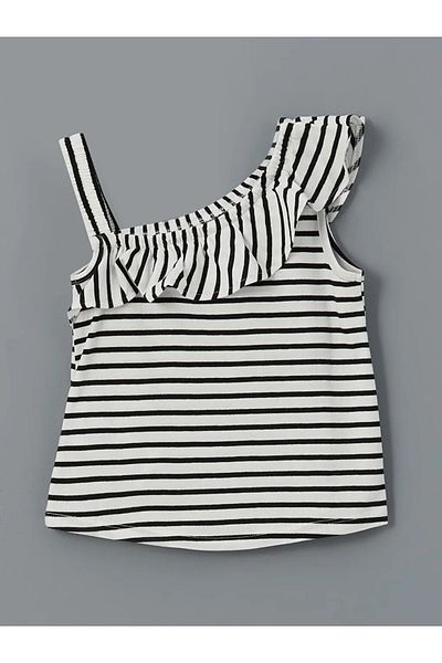 LC Waikiki Lcw Kids Black U Neck Striped Girls Undershirt