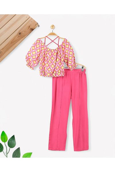voyyo kids baby بدلة بناتي صيفية ببلوزة فضفاضة واسعة الساق لعمر 6-7-8-9-10
