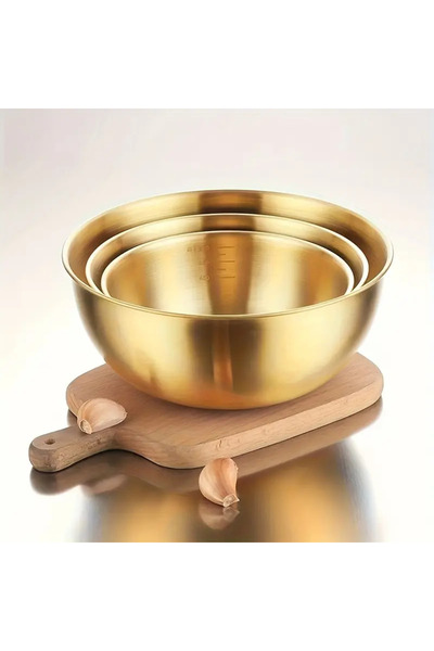 Genel Markalar 3'Lü Gold Paslanmaz Çelik Karıştırma Ve Salata Kasesi Çırpma (17CM-19CM-22CM)