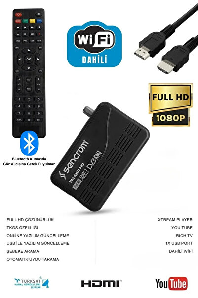 sencrom Full Hd Uydualıcı Wifi Dahil Canaklı Canaksız Sınırsız Tv Paketi Uydu Alıcısı Bluetooth Kumandalı