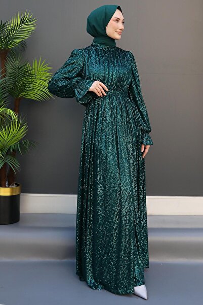 GİYZAMİLA Βραδινό φόρεμα με παγιέτες σμαραγδένια παγιέτα