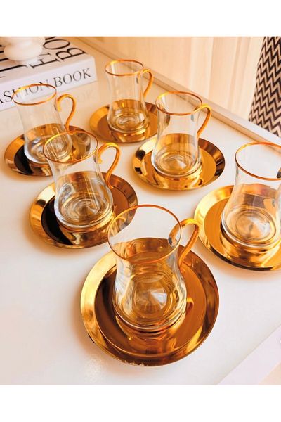 Elzemm store 12 Pieces Stainless Steel Gold Color Round Tea Plate Coaster