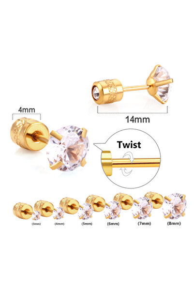 Choice size 8mm twist back 191G LUXUSTEEL 1 Pairs Shiny Crystal Zircon Stud Earrings For Women Men Round Be