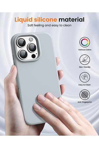 AWH iPhone 16 Pro Max Case:Shockproof Liquid Silicone, Soft Lining, Ultra Slim Protection Blue Gray