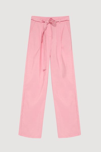 Quzu Belted Waist Trousers with Tie Detail on the Front