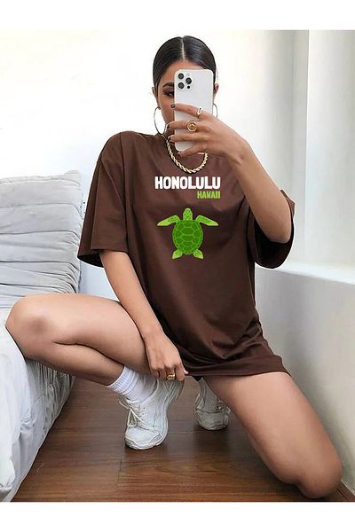 SUNFREE ΔΙΑΣΤΑΣΗ ΓΥΝΑΙΚΕΙΟ ΚΑΦΕ ΜΠΟΥΣΤΟ POPULAR TREND HONOLULU TURTLE PRINTED