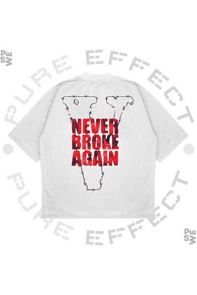 TRAGEDY Unisex Oversize Vlone Never Broke Again Μπλουζάκι με στάμπα Boxy Fit από χοντρό ύφασμα