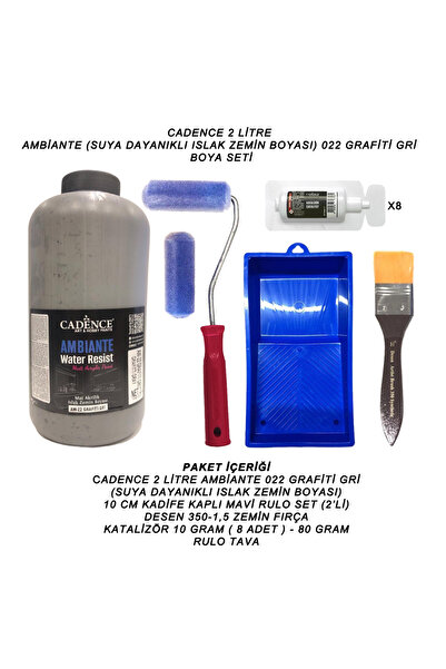 Cadence Boya Ambiante Suya Dayanıklı Akrilik Boya Set 022 Grafiti Gri 2 Litre Katalizör Fırça Set