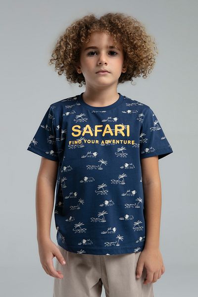 Rolypoly Boy's Safari Written Short Sleeve Capri Pajama Set
