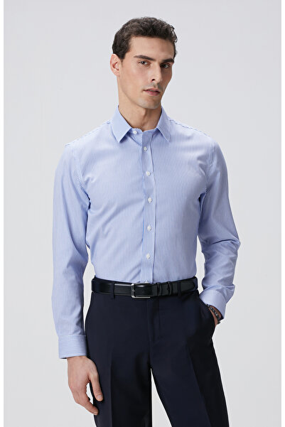 Network Mavi Çizgi Desenli Non-İron Gömlek