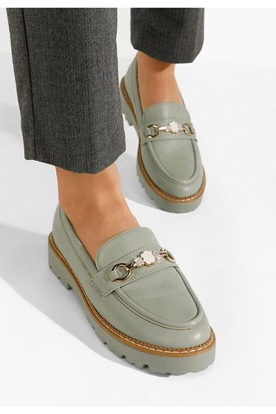 B T Shoes Aelle women's green loafers