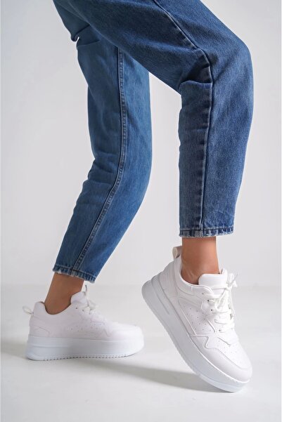 Genel Markalar Alessı Bağcıklı Ortopedik Taban Kadın Sneaker Spor Ayakkabı Bt - Beyaz