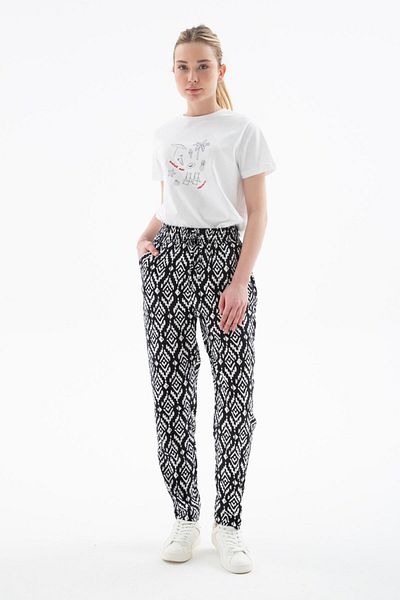 Fashion Friends Comfortable Elastic Patterned Trousers - Black