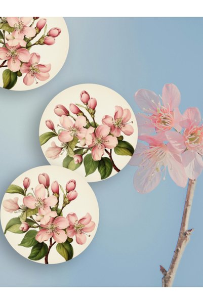 Home Set of 6 Mdf Coasters with Floral Pattern - Heat Resistant, Stylish Design