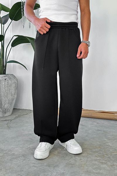 HAFKAGİYİM Black Cozy Premium Pleated Baggy Tracksuit