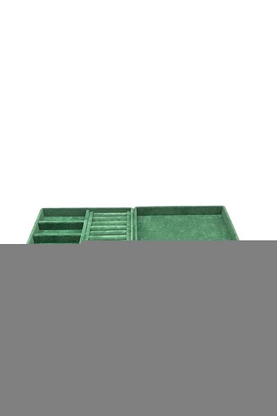MeGass Dekor Domestic Production Suede Fabric Green Color 4-Piece Set Jewelry Stand Inside Drawer