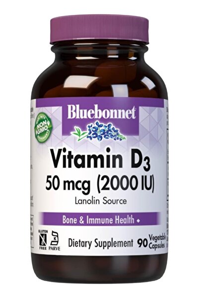 Bluebonnet Nutrition بلو بونيه فيتامين د3 2000 وحدة دولية، 90 كبسولة نباتية