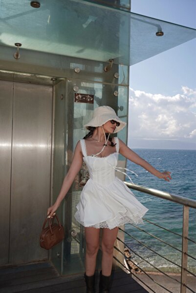 Eka Women's White Strappy Lace Detail Dress 1041-2293