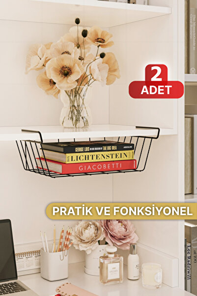 Bino 2 ADET Kitaplık ve Çalışma Masası Düzenleyici Çok Amaçlı Organizer Banyo Mutfak Asılabilir Metal Raf