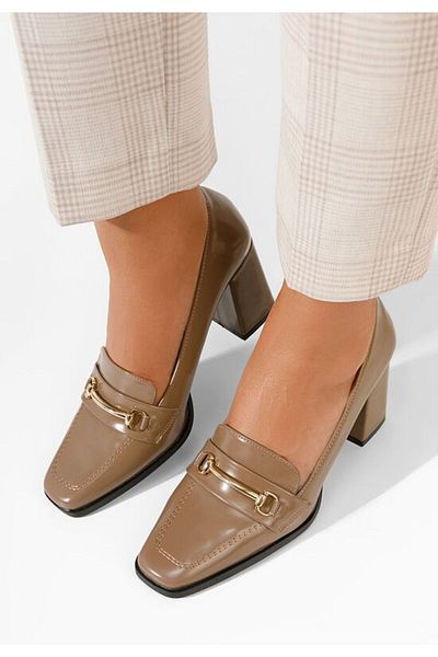 B T Shoes Loafers with Noriana heel, khaki