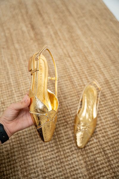 LAMİNTA Helis Gold Buckle Asymmetrical Cut Women's Ballerinas
