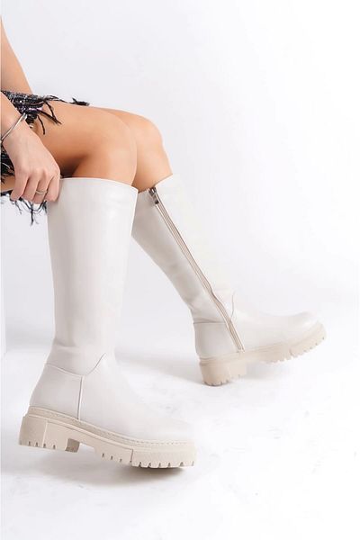 TB Terzi Bey Mıra Laceless Zippered Orthopedic Sole Γυναικείες Μπότες Kt - Κρέμα