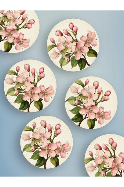 Home Set of 6 Mdf Coasters with Floral Pattern - Heat Resistant, Stylish Design
