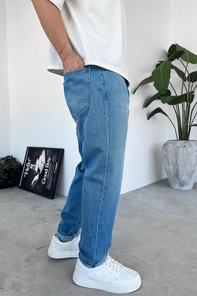 HAFKAGİYİM Pantaloni obișnuiți de bază cu textura albastră moale