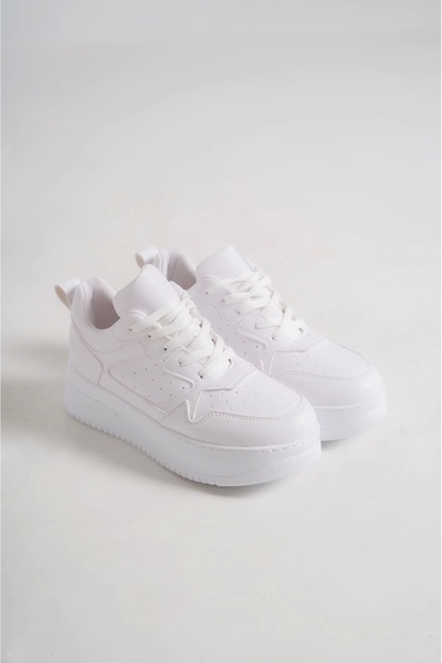 Genel Markalar Alessı Bağcıklı Ortopedik Taban Kadın Sneaker Spor Ayakkabı Bt - Beyaz