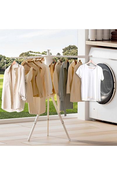 COOYA Foldable Tripod Clothes Drying Rack, With 4 Height Levels, 127×27cm, Dryer for Laundry, Travelling