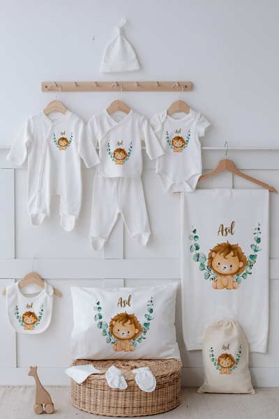 Astral Baby İsimli %100 Organik Pamuk 12'li Hastane Çıkışı Yeşil Yapraklar ve...