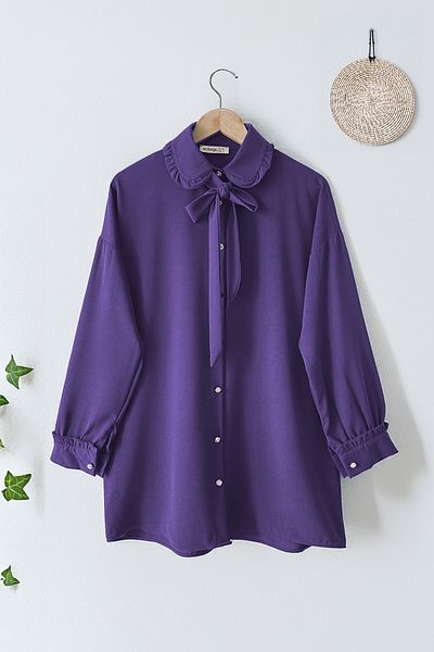 MODAQU Lilac Bow Baby Collar Crepe Tunic