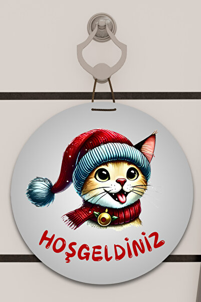 Dormot Home Digital Print Grey with Red Hat Cat Pattern Door Ornament, Wall O...