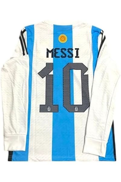 yenteks Messi Argentina World Cup Final Blue-White Long Sleeve Adult Fans Jersey
